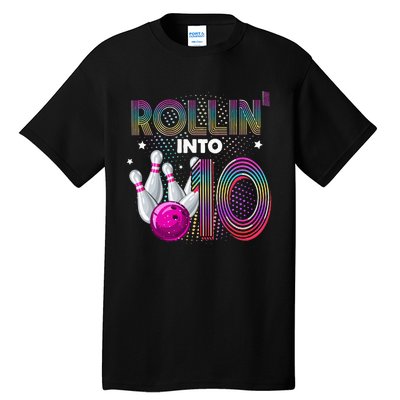 Bowling Birthday Party Rollin Into 10 10th Birthday Vintage Tall T-Shirt