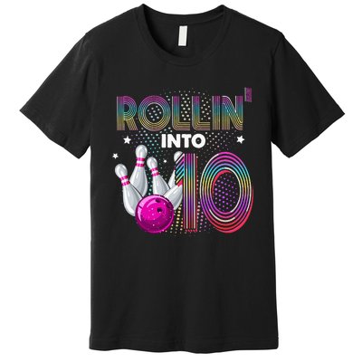 Bowling Birthday Party Rollin Into 10 10th Birthday Vintage Premium T-Shirt