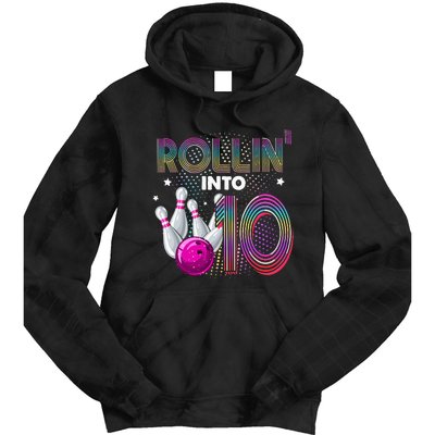 Bowling Birthday Party Rollin Into 10 10th Birthday Vintage Tie Dye Hoodie