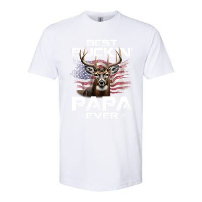 Best Buckin Papa Ever Usa Flag Deer Hunting FatherS Day Gift Softstyle® CVC T-Shirt