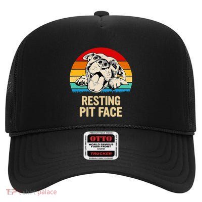 Bombshell Bullies Pit Bull Rescue Resting Pit Face High Crown Mesh Back Trucker Hat