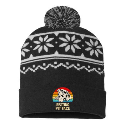 Bombshell Bullies Pit Bull Rescue Resting Pit Face USA-Made Snowflake Beanie