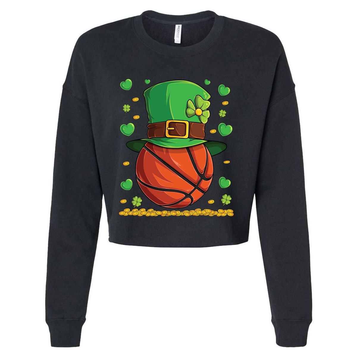 Basketball Ball Patricks Day Lucky Basketball Player Sport Gift Cropped Pullover Crew