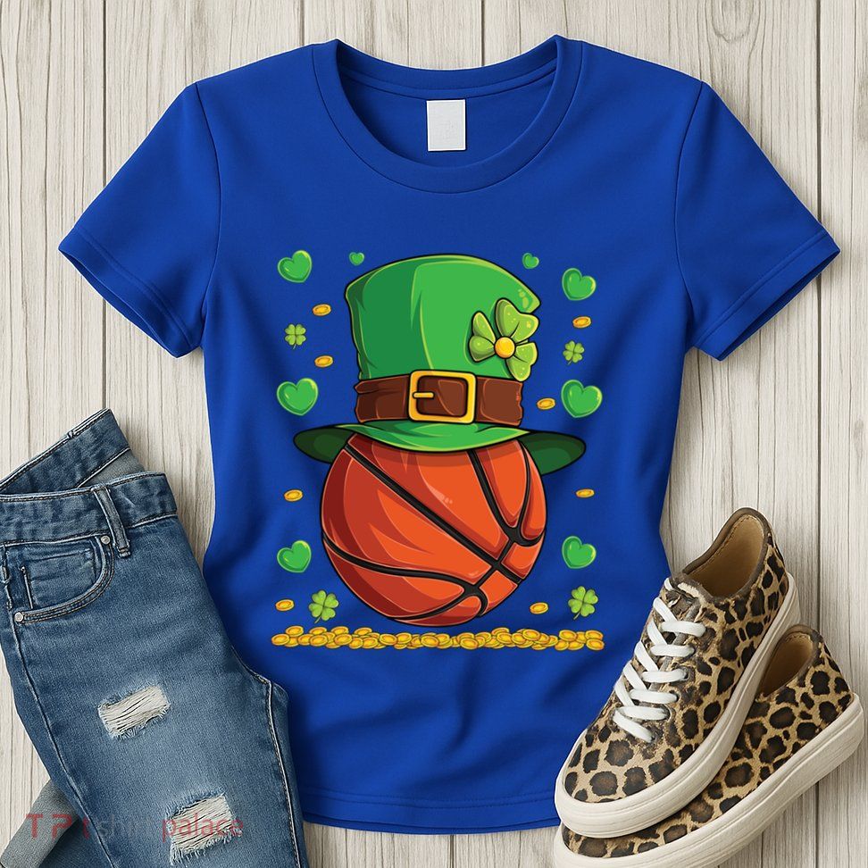 Basketball Ball Patricks Day Lucky Basketball Player Sport Gift Womens T-Shirt