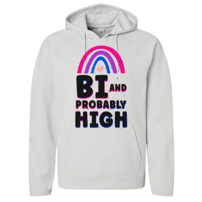 Bisexual Bi Pride Flag Bi And Probably High Performance Fleece Hoodie