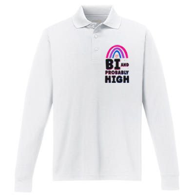 Bisexual Bi Pride Flag Bi And Probably High Performance Long Sleeve Polo