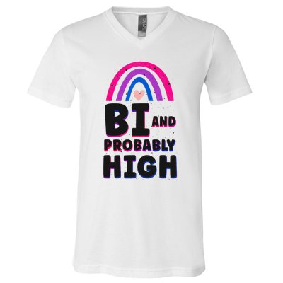 Bisexual Bi Pride Flag Bi And Probably High V-Neck T-Shirt