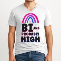 Bisexual Bi Pride Flag Bi And Probably High V-Neck T-Shirt