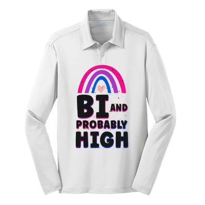 Bisexual Bi Pride Flag Bi And Probably High Silk Touch Performance Long Sleeve Polo