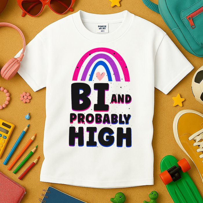 Bisexual Bi Pride Flag Bi And Probably High Kids T-Shirt