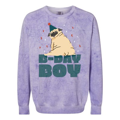 Birthday Boy Pug Colorblast Crewneck Sweatshirt