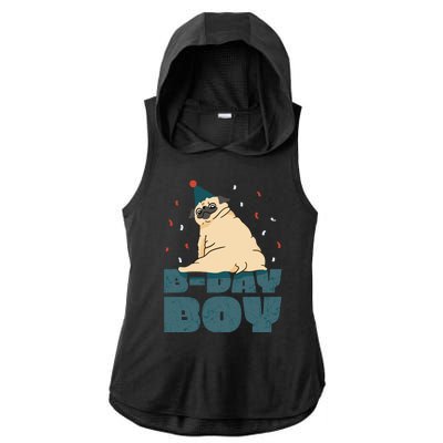 Birthday Boy Pug Ladies PosiCharge Tri-Blend Wicking Draft Hoodie Tank