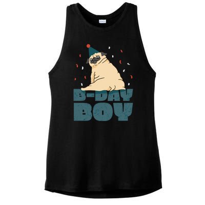 Birthday Boy Pug Ladies PosiCharge Tri-Blend Wicking Tank