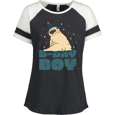 Birthday Boy Pug Enza Ladies Jersey Colorblock Tee