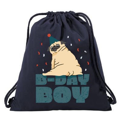 Birthday Boy Pug Drawstring Bag