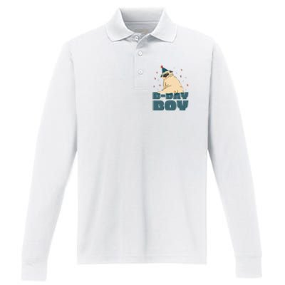 Birthday Boy Pug Performance Long Sleeve Polo