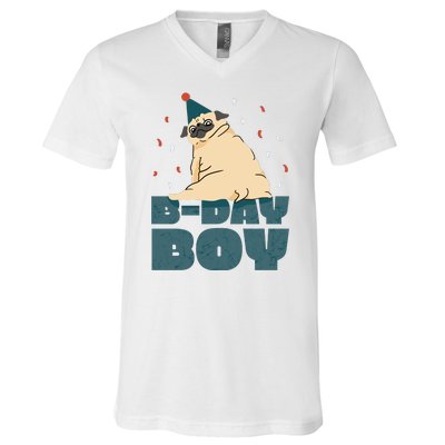 Birthday Boy Pug V-Neck T-Shirt