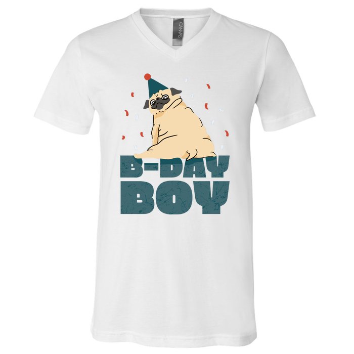 Birthday Boy Pug V-Neck T-Shirt