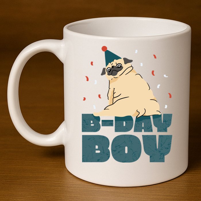 Birthday Boy Pug 11oz C Handle Ceramic Mug