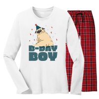 Birthday Boy Pug Women's Long Sleeve Flannel Pajama Set 