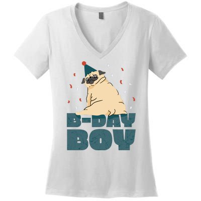 Birthday Boy Pug Women's V-Neck T-Shirt