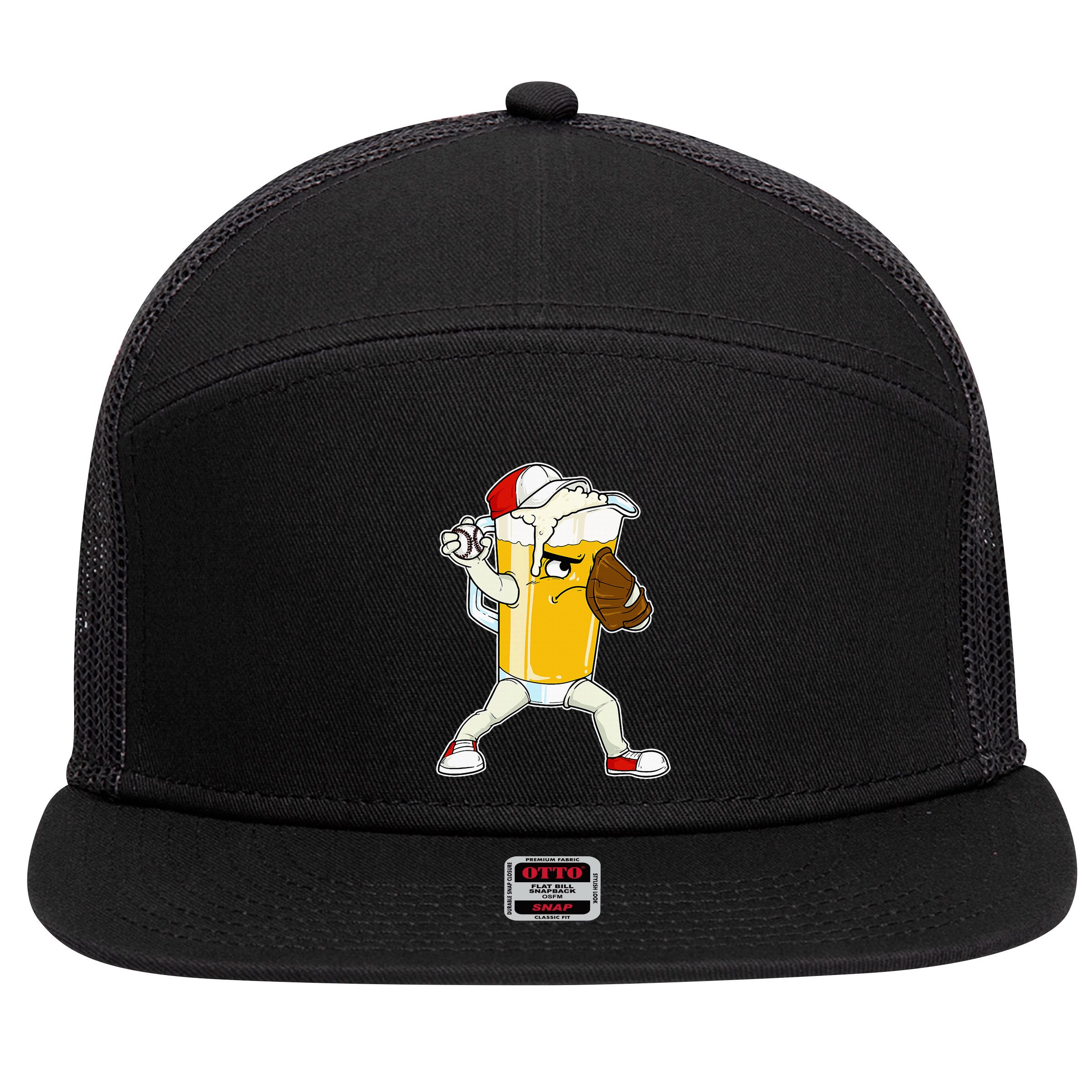 Beer Baseball Pitcher Pub 7 Panel Mesh Trucker Snapback Hat