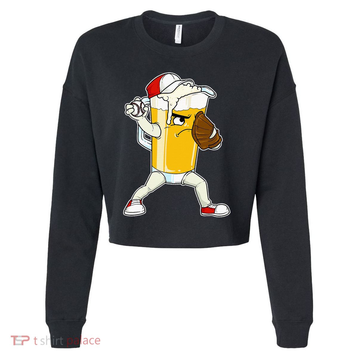 Beer Baseball Pitcher Pub Cropped Pullover Crew