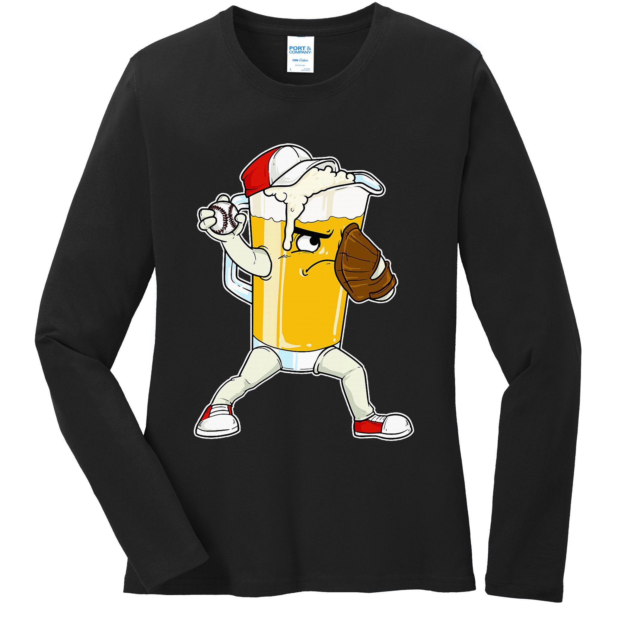 Beer Baseball Pitcher Pub Ladies Long Sleeve Shirt