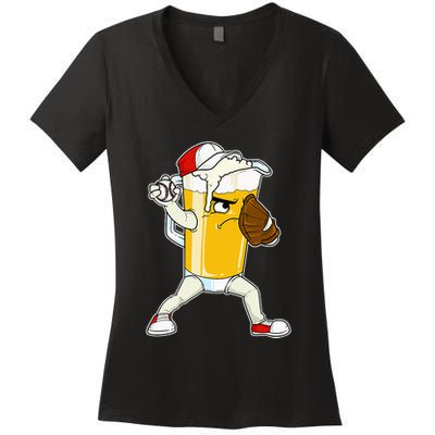 Beer Baseball Pitcher Pub Women's V-Neck T-Shirt