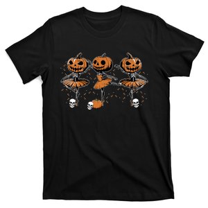 Ballet Ballerina Pumpkin Skeletons Halloween T-Shirt