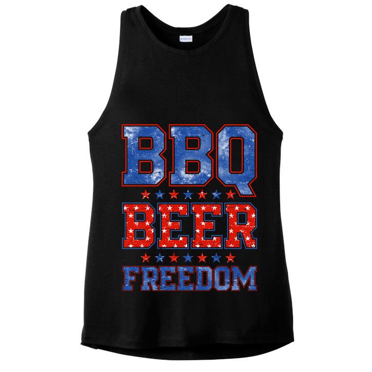 BBQ Beer Freedom Ladies PosiCharge Tri-Blend Wicking Tank