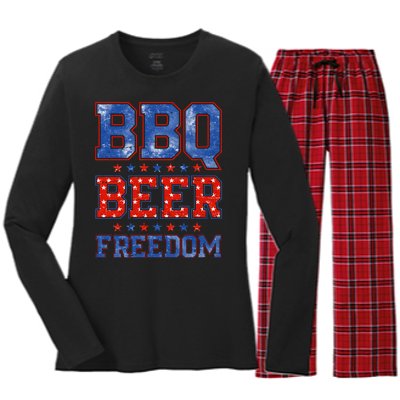 BBQ Beer Freedom Women's Long Sleeve Flannel Pajama Set 