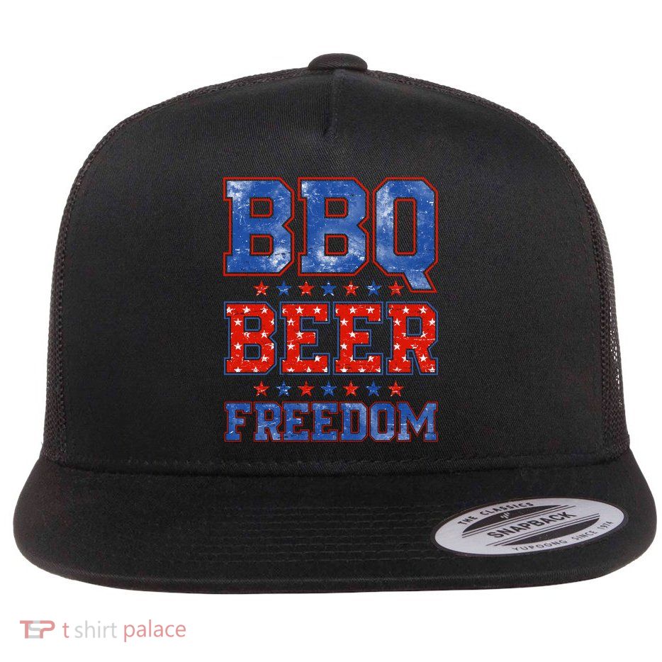 BBQ Beer Freedom Flat Bill Trucker Hat