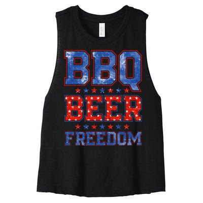 BBQ Beer Freedom Women's Racerback Cropped Tank