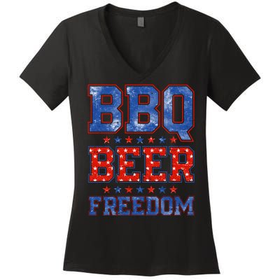 BBQ Beer Freedom Women's V-Neck T-Shirt