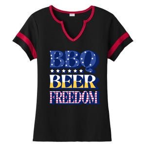 BBQ Beer Freedom Patriotic Ladies Halftime Notch Neck Tee