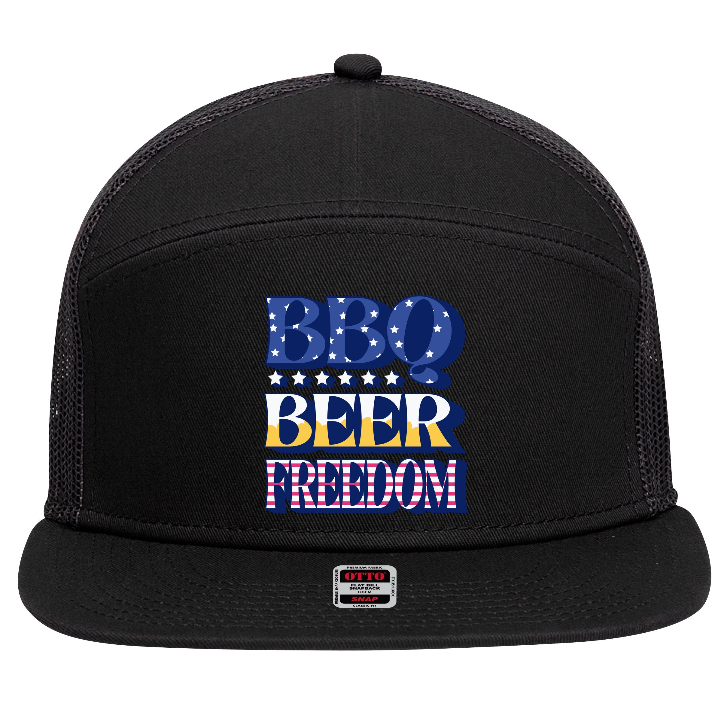 BBQ Beer Freedom Patriotic 7 Panel Mesh Trucker Snapback Hat