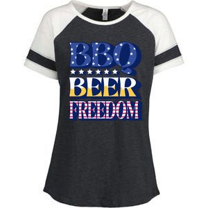 BBQ Beer Freedom Patriotic Enza Ladies Jersey Colorblock Tee