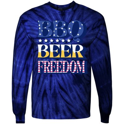 BBQ Beer Freedom Patriotic Tie-Dye Long Sleeve Shirt