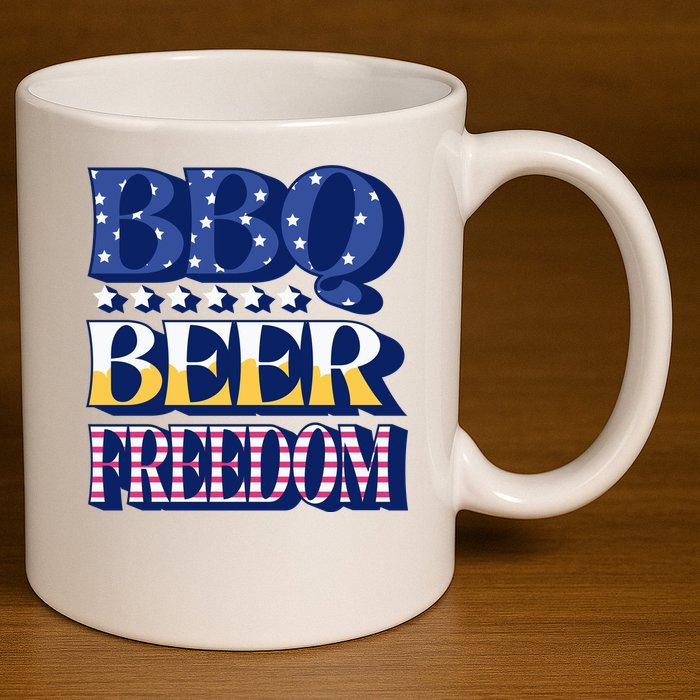 BBQ Beer Freedom Patriotic 11oz C Handle Ceramic Mug
