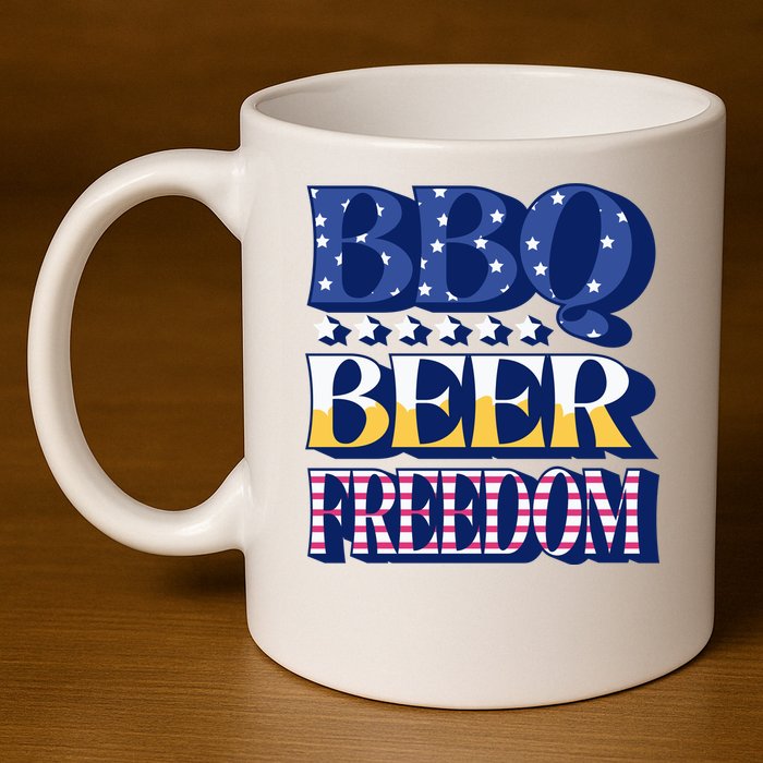 BBQ Beer Freedom Patriotic 11oz C Handle Ceramic Mug