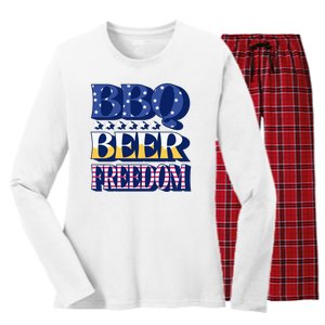 BBQ Beer Freedom Patriotic Women's Long Sleeve Flannel Pajama Set 