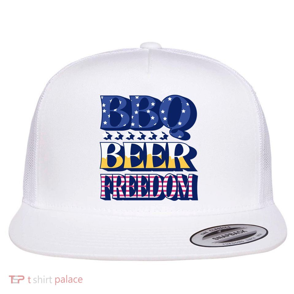 BBQ Beer Freedom Patriotic Flat Bill Trucker Hat