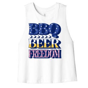 BBQ Beer Freedom Patriotic Women's Racerback Cropped Tank