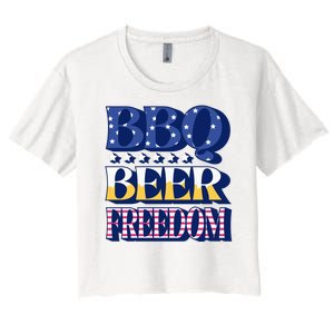 BBQ Beer Freedom Patriotic Women's Crop Top Tee