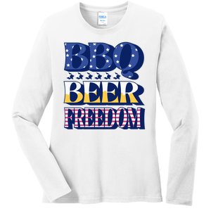 BBQ Beer Freedom Patriotic Ladies Long Sleeve Shirt