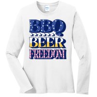 BBQ Beer Freedom Patriotic Ladies Long Sleeve Shirt