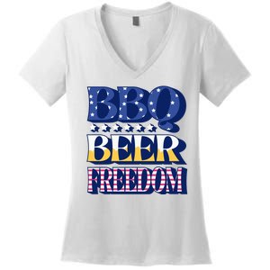 BBQ Beer Freedom Patriotic Women's V-Neck T-Shirt