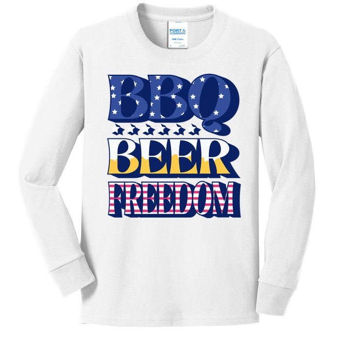 BBQ Beer Freedom Patriotic Kids Long Sleeve Shirt