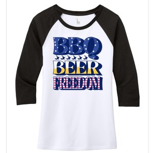 BBQ Beer Freedom Patriotic Women's Tri-Blend 3/4-Sleeve Raglan Shirt